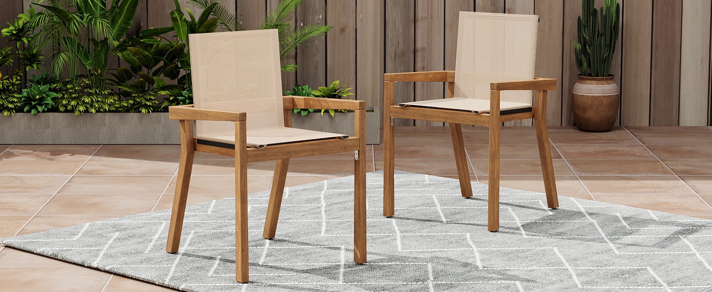 Euroco BELFAST DINING CHAIR,Set of 2,Teak Frame+ Beige Textile