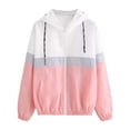 thumbnail image 2 of Odeerbi Shirts for Women Tops Blouses Fashion Long-sleeved Pocket Color-block Elastic Band Waist Hooded Jacket Pink, 2 of 3