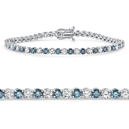 Pompeii 5Ct Blue & White Diamond Tennis Bracelet 14k Gold Lab Grown 7" (F/G,VS1-VS2)