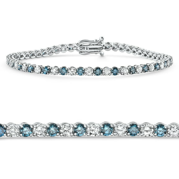 Pompeii 5Ct Blue & White Diamond Tennis Bracelet 14k Gold Lab Grown 7" (F/G,VS1-VS2)