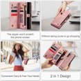 thumbnail image 3 of For Samsung Galaxy A14 5G Wallet Case,Multi-Functional Retro Leather Purse Flip Cover Zipper Wallet Case with Removable Card Slots Pocket & Detachable Wrist Strap Magnetic Phone Case, Pink, 3 of 10
