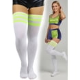 thumbnail image 3 of ToBeInStyle Women's Athlete Acrylic Thigh High w/ Triple Striped Top - White/Neon Green, 3 of 7