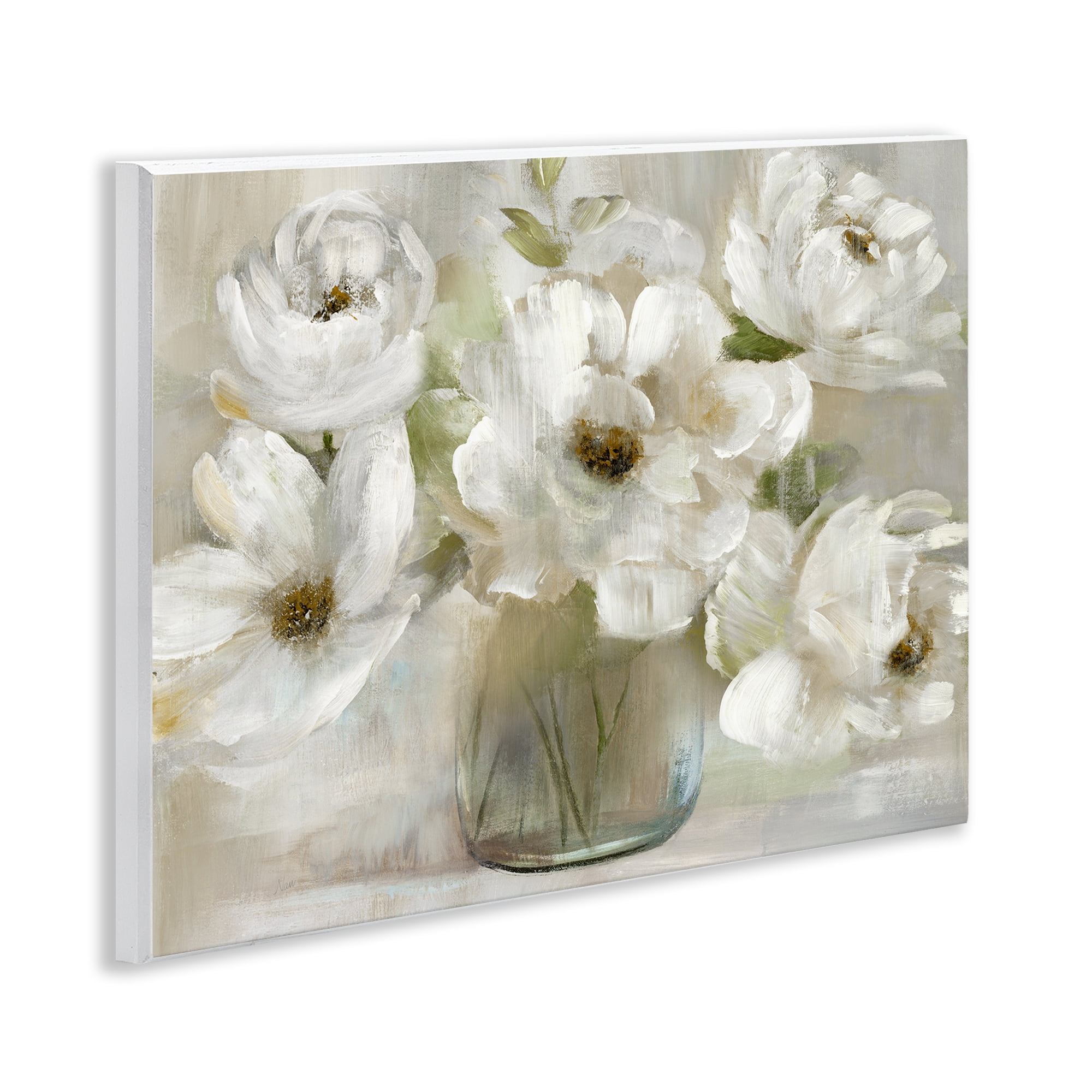 Stupell Industries Gentle White Petals in Vase Wall Plaque Art, design by Nan