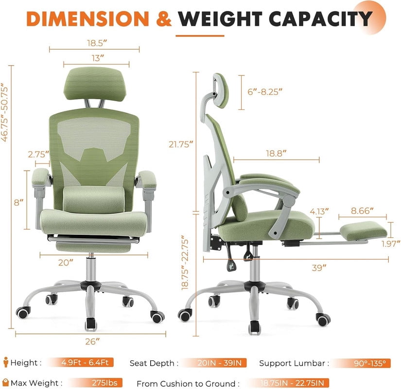 Beddle Desk Chair with Lumbar Support, High-Back Ergonomic Mesh Swivel Rolling Desk Chair for Home Office or Study, Grey