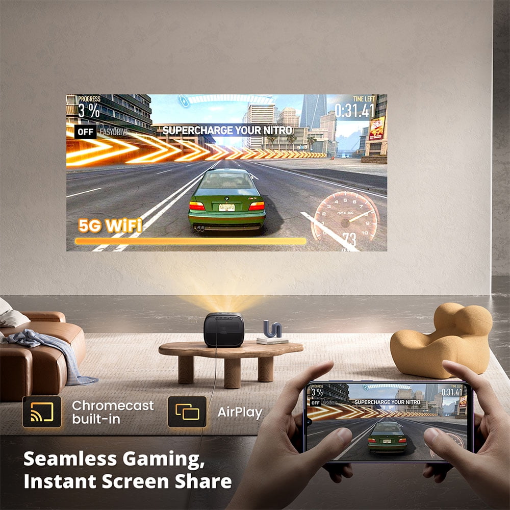 ETOE E3 Pro Google TV Smart Projector, 1080P FHD Home Theater Projector with 600 ANSI Lumens, 20W Audio, Auto Focus & Auto Keystone, Bluetooth WiFi, 4K Decoding, Black