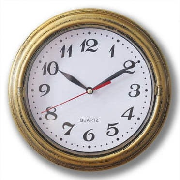8" Silent Decor Wall Clock Non ticking Wall Clock Vintage Gold Metalic Looking Easy to Read Wall Clock For Home/School/Hotel/Office NEW