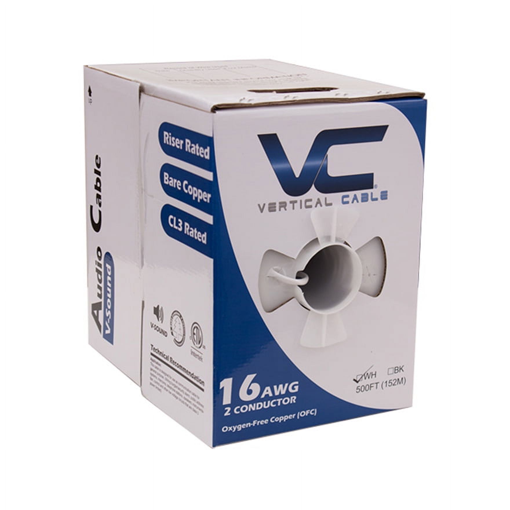 Vertical Cable® 209-2315 2 Conductor 16AWG Wire Speaker Cable (White | 500 ft Pull Box)