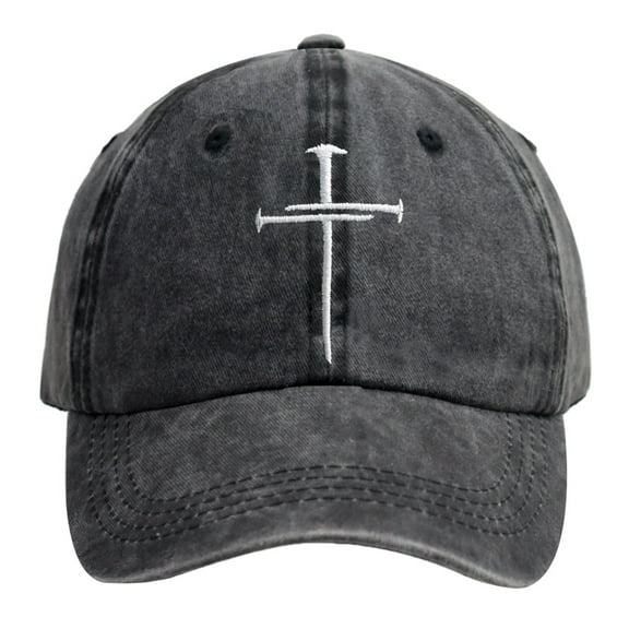 Jesus Hat, Religious Gifts for Women Men, Distressed Wash Cotton Adjustable Embroidered Nail Cross Christ Baseball Cap
