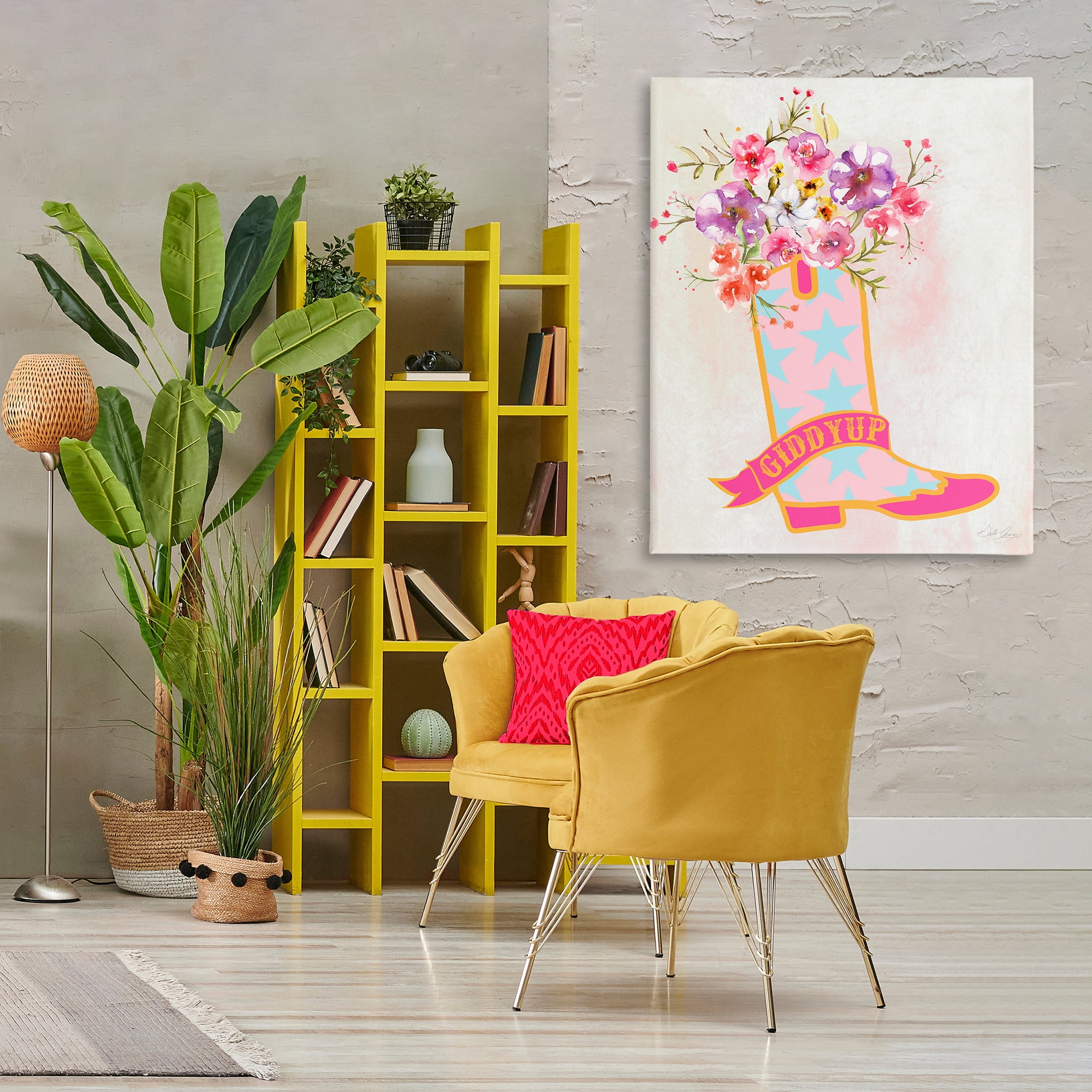 Stupell Industries Giddy Up Floral Cowgirl Plants & Flowers Painting Wrapped Canvas Art Print Wall Art, 36 x 48