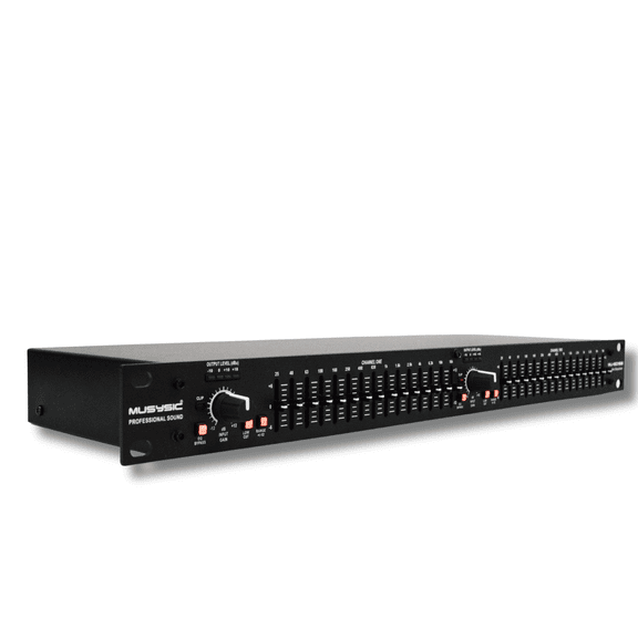 MUSYSIC MU‑EQ15B Professional Dual 15‑Band Stereo Graphic Equalizer – 19" Rackmount, Low‑Noise Circuitry, XLR and 1/4" Inputs and Outputs