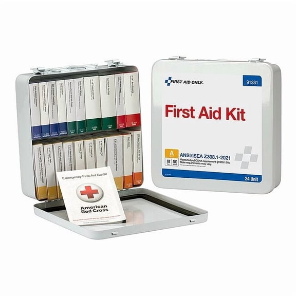 First Aid Kit and Housing, Metal 130 Components, 50 People Served 91331