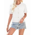 thumbnail image 2 of Women's Summer Cardigan Short Sleeve Cropped Cable Knit Open Front White L, 2 of 10