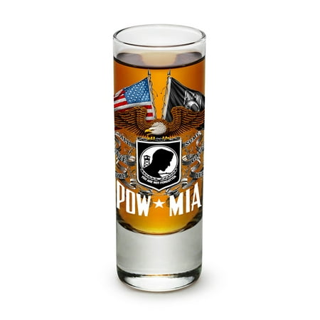 

Shot Glasses – Veterans Gifts for Men or Women – American Soldier Shot Glasses – Double Flag Eagle POW Glass Shot Glass with Logo - Set of 12 (2 Oz)