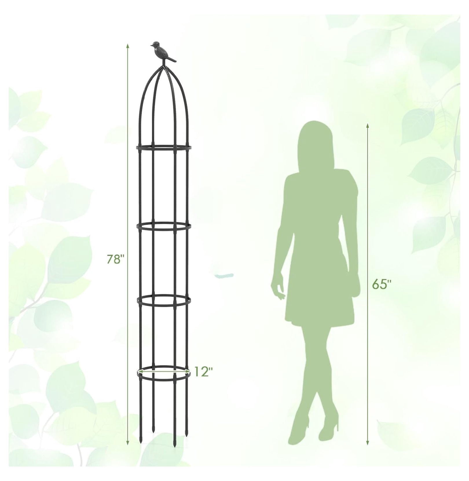 Garden Trellis for Climbing Plants, 78” Tall Metal Obelisk Trellis w/Adjustable Height, Gloves, Cable Ties, 2 in 1 Plant Cages & Supports for Flowers, Vegetables, Vines Indoor Outdoor