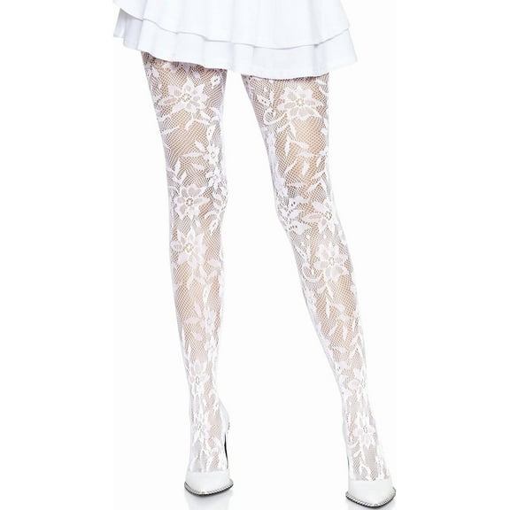YooGuoGuo Womens Vintage Fishnet Lace Tights, White Floral