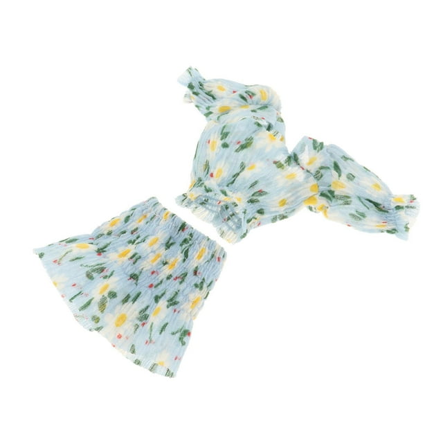 1: 6 Mujeres Patrón de flor de manga corta Patrón de flores Mini Doll Manga de manga de muñeca para accesorios de figura femenina a escala de 12 azul claro