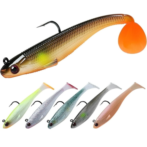 TRUSCEND Easy Catch Pre-Rigged Soft Lures, Unique Vibrating Swim Action and Trembly Sinking Move for More Bites, Amazing Soft Swimbait for Family Fishing, Fishing Lures for Bass Trout Crappie Walleye