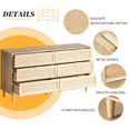 thumbnail image 6 of 6 Drawer Dresser Natural Rattan Dresser, Wood Chest of Drawers Wide Storage Cabinet for Bedroom, Living Room, Hallway, 6 of 7