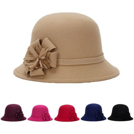 New Women Lady Vintage Wool Round Fedora Bow Cloche Derb Felt Bowler Cap Hat