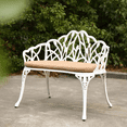 thumbnail image 3 of Gzxs Patio Garden Bench with Seat Cushion - Metal Park Bench Cast Aluminum Outdoor Furniture with Floral Tulip Design for Patio,Park,Lawn,Yard (White), 3 of 10