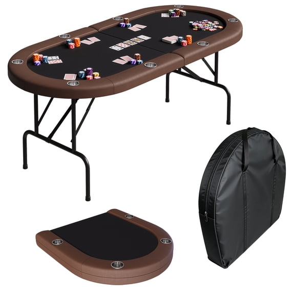 Soonbuy 8 Player Oval Poker Table,Portable Folding Game Table,72" Poker Game Tables with Storage Bag, Collapsible Legs, Padded Rails & Cup Holders
