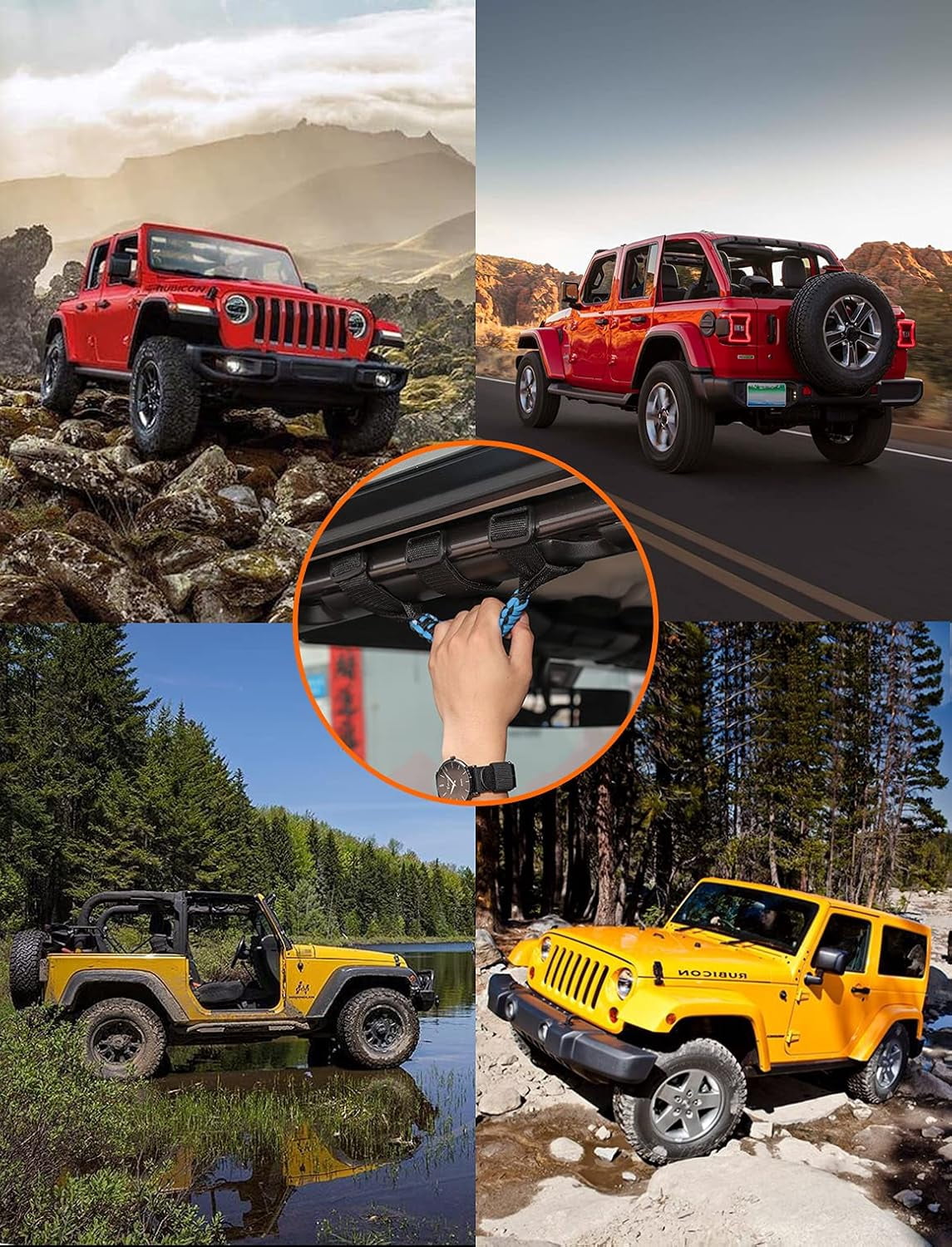 4 x Roll Bar Grab Handles Grip Handle for Jeep Wrangler CJ YJ TJ JK JL & Gladiator JT 1955-2023, Interior Accessories, Blue
