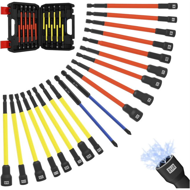 19 Pcs Magnetic Nut Driver Set for Impact Drill,1/4inch Hex Shank -V Steel Socket Adapter Extension with Screwdriver,19 Pcs * Magnetic Nut Driver Set