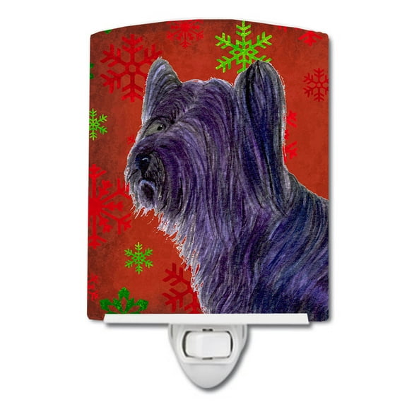 Caroline's Treasures SS4670CNL Skye Terrier Red Green Snowflake Holiday Christmas Ceramic Night Light, 6x4x3",