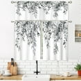 thumbnail image 2 of Grey Eucalyptus Botanical Leaves Small Short Kitchen Curtains Farmhouse Flower Window Curtains Valance and Tier Set 3 Piece 36 Inch Tier Treatment Curtain Boho Cafe Curtains for Bathroom, 2 of 6