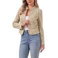 thumbnail image 4 of INSPIRE CHIC Women's Tweed Blazer Stand Collar Cropped Open Front Jacket XS Khaki, 4 of 6