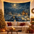 thumbnail image 3 of Winter Village Cabin by Moonlit River with Lanterns, Peaceful Rustic for Nature Lovers, Rustic Cabin Decor Christmas Gift Tapestry Wall Hanging for Living Room, Bedroom and Cabin, 3 of 7