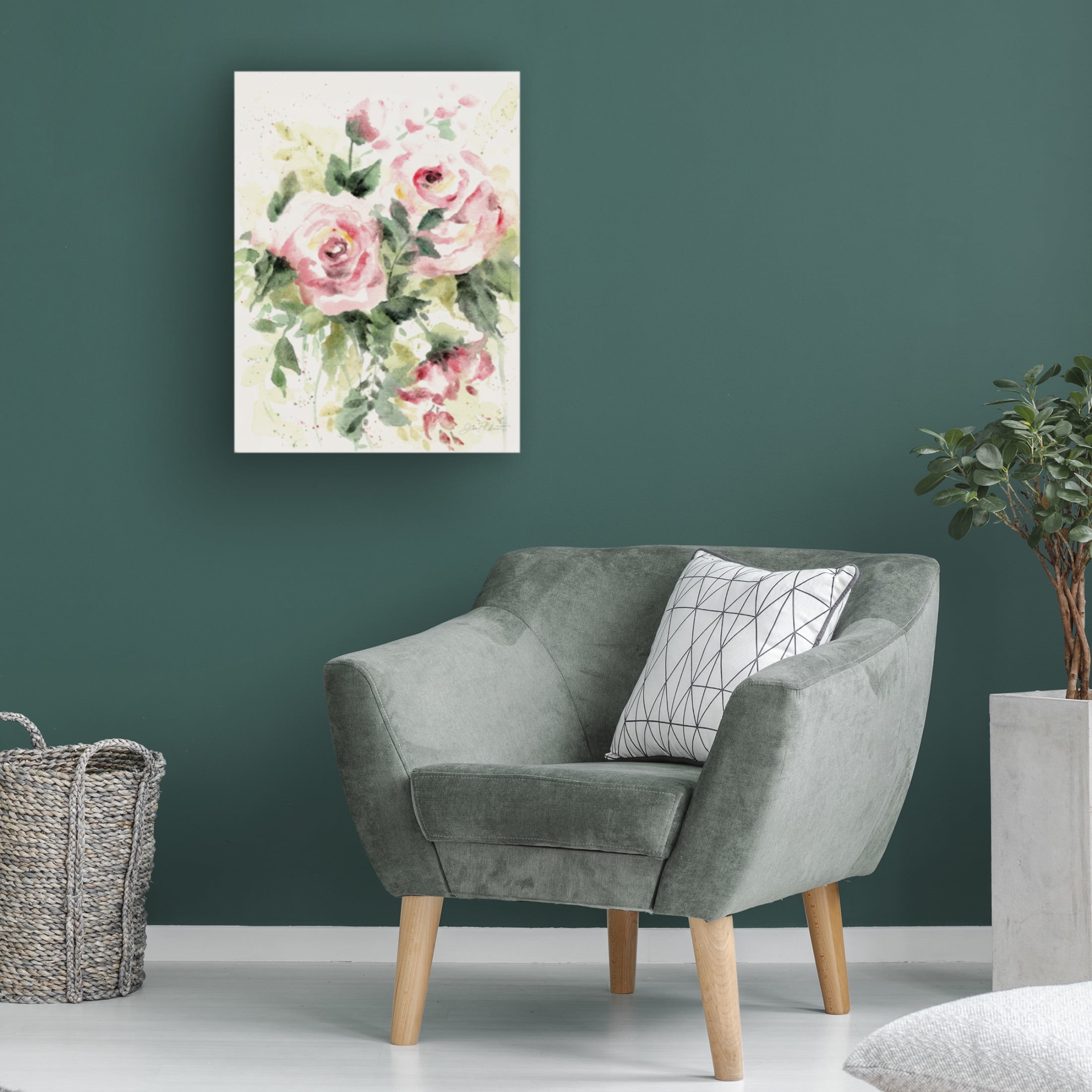 Canvas Wall Art - Jean Plout 'Washy Pink Roses B' Wall Art for Living Room, Bedroom, or Office Décor by Trademark Fine Art - 35 x 47 Inches