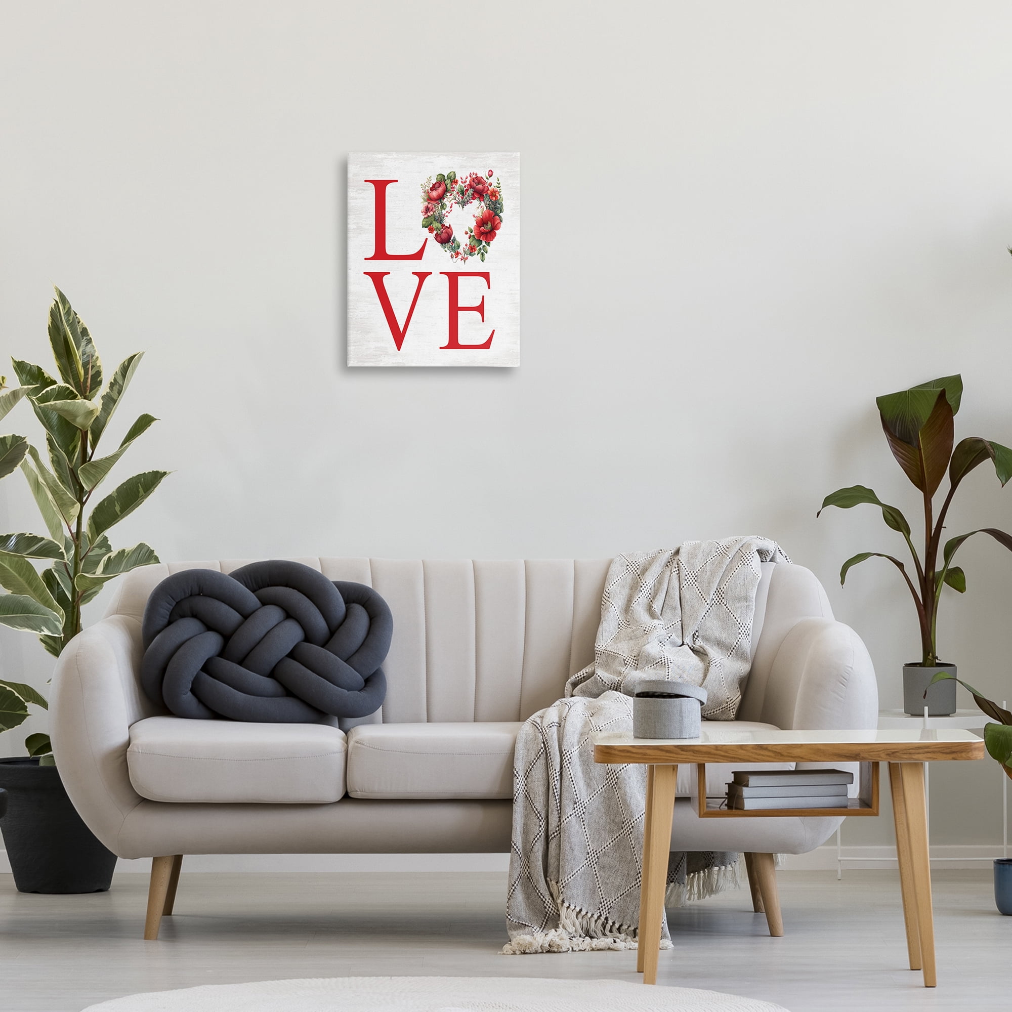 Stupell Industries Love with Heart Wreath Botanical & Floral Painting Gallery Wrapped Canvas Art Print Wall Art, 16 x 20