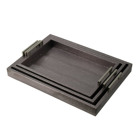 A&B Home Snake Print Rectangular Nesting Trays with Metal Handles - Set of 3 - Gray, Silver Finish