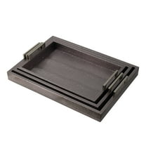 A&B Home Snake Print Rectangular Nesting Trays with Metal Handles - Set of 3 - Gray, Silver Finish