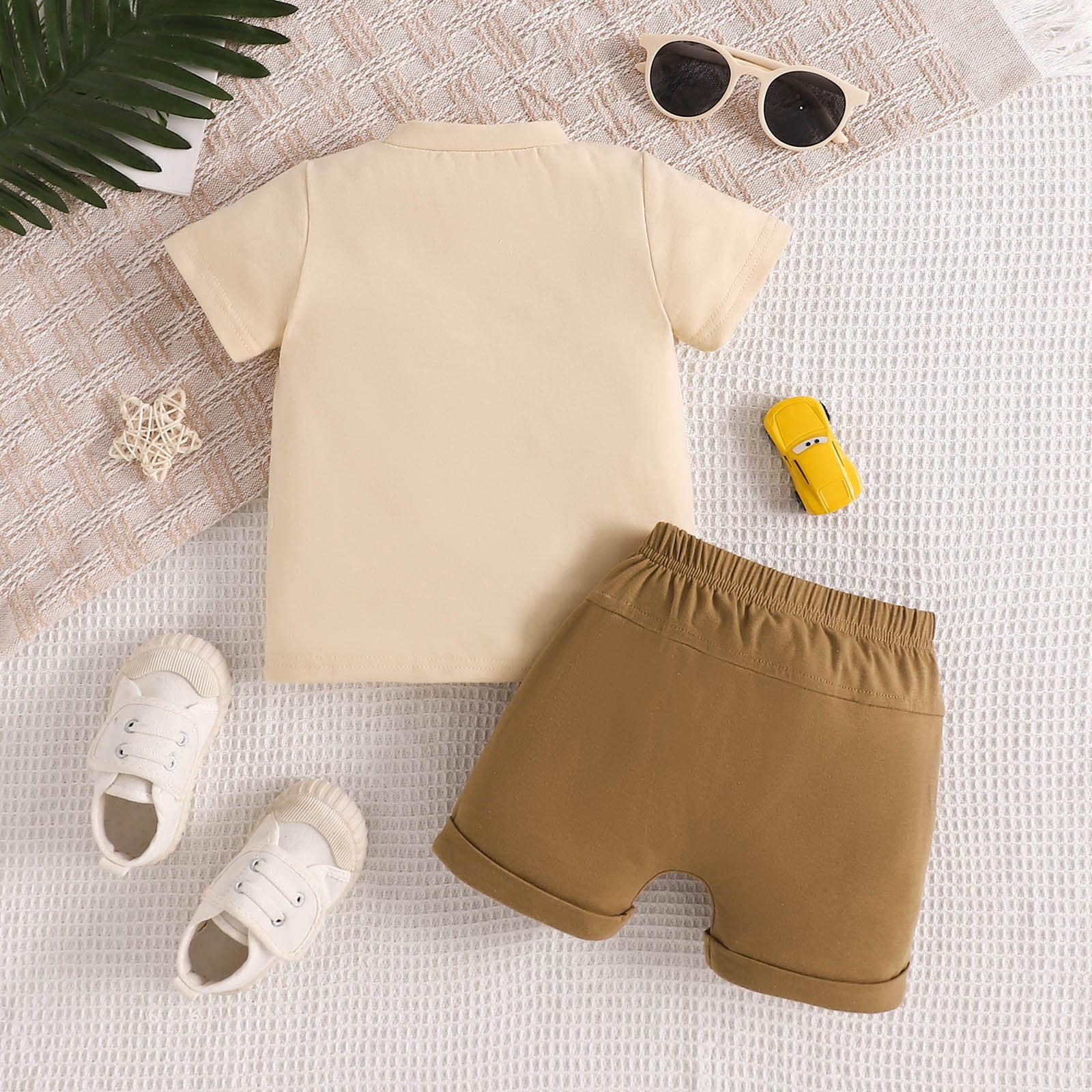 Ketyyh-chn99 Toddler Boy Clothes Summer Outfits Baby Boy Outfits Toddler Boys Summer Clothes Short Sleeve Truck Embroidery T-Shirt + Shorts 2Pcs Set for 2-3 Years,Beige