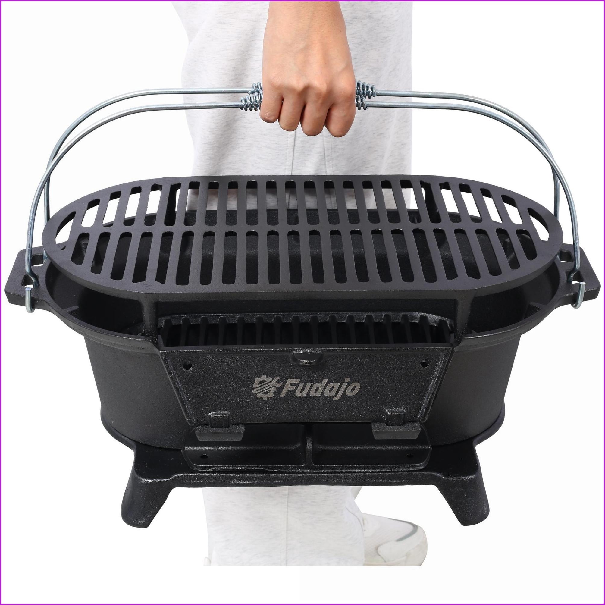 GrillSmokers | Portable Oval Enameled Tabletop Charcoal Grill, For Camping Tailgating Picnics | Black | Cast Iron