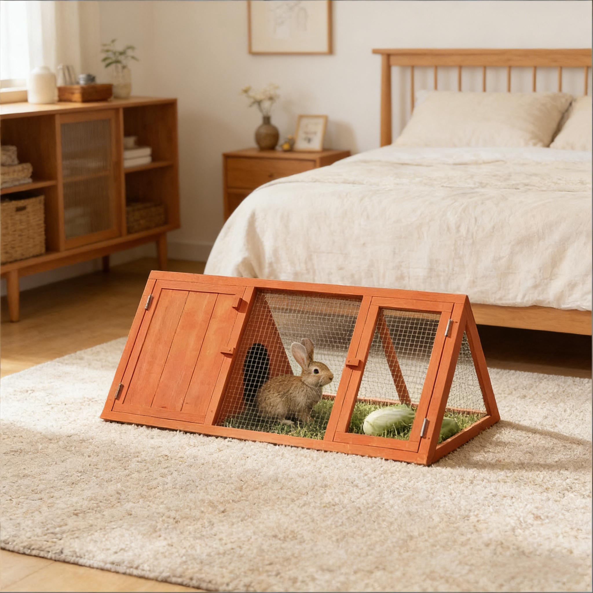 Wooden Small Animal Cage, Rabbit Hutch Outdoor Triangle Bunny House
