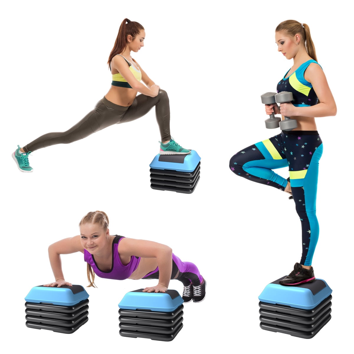 Costway 16''Aerobic Step System 4 Risers Fitness Exercise Stepper Platform Cardio  Workout 