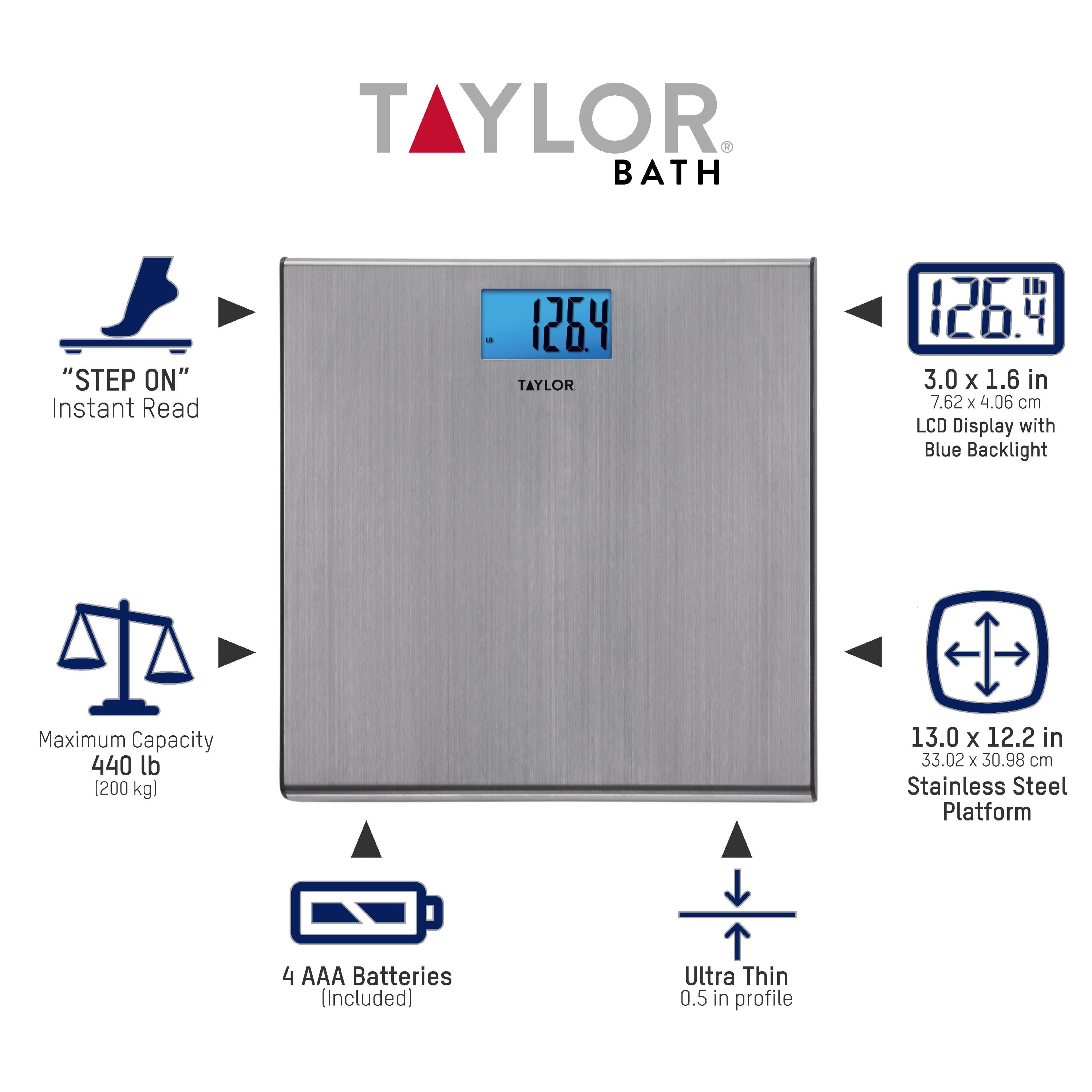 Taylor Digital Glass Bathroom Scale with Backlit Display 440lb 200kg  capacity!
