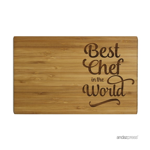 Andaz Press Laser Engraved Small Bamboo Wood Cutting Board, 9.5 x 6-inch, Best Chef in the World, 1-Pack