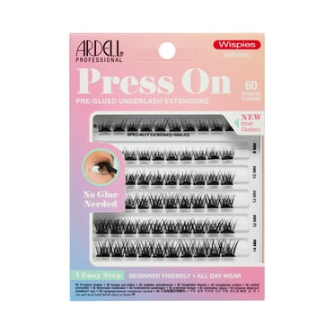 Ardell Press-on Pre-Glued Underlash False Eyelash Extensions, Wispies Natural, Black, 60 Clusters