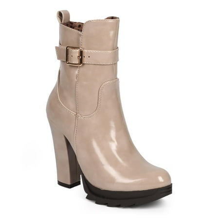 

DbDk DA22 Women Polished Leatherette Chunky Heel Zip Riding Boot