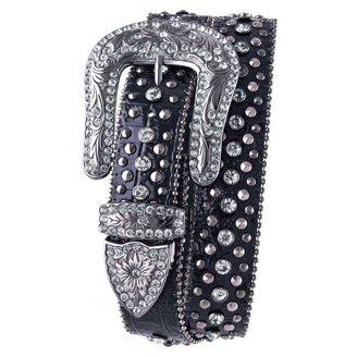Nomad Creek Women\'s US Flag Colored Rhinestone Studded Buckle Leather Black Belt medium.jpg main image 3