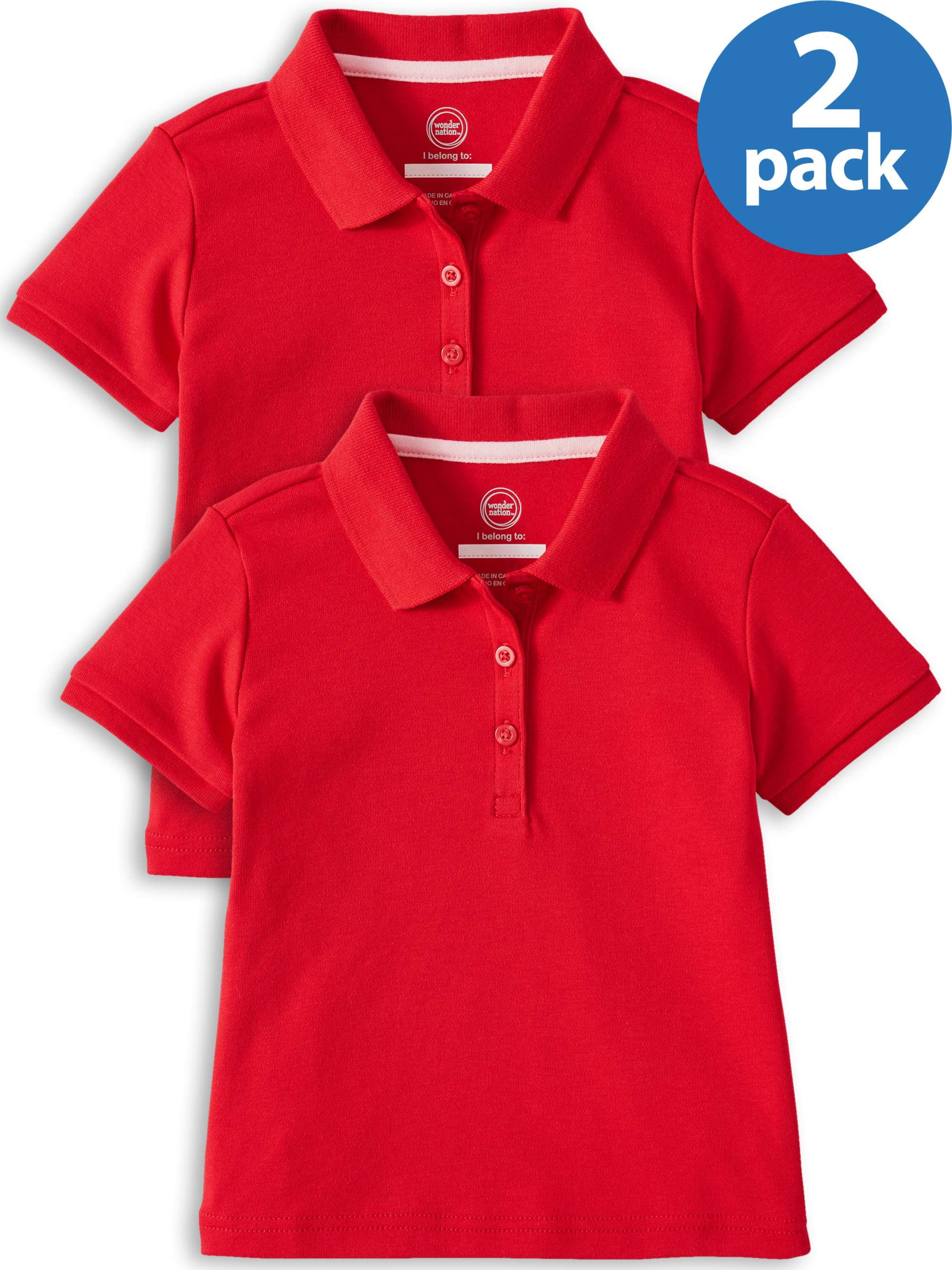 Wonder Nation Toddler Girls School Uniform Short Sleeve Interlock Polo