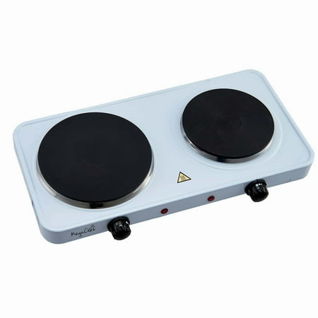 Table Range - MegaChef Electric Easily Portable Ultra Lightweight Dual Burner Cooktop Buffet Range in Sleek White