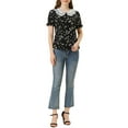 thumbnail image 2 of Allegra K Women's Peter Pan Collar Ruffled Bubble Short Sleeve Floral Blouse, 2 of 6