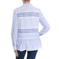 thumbnail image 2 of DKNY $89 Womens New 1236 Blue Striped Ruffled Long Sleeve Button Up Top M B+B, 2 of 2