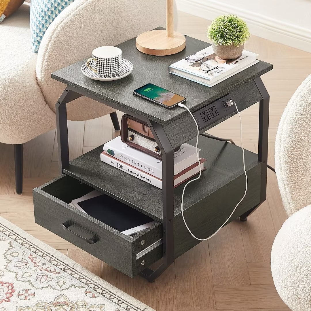 LIBEKA End Table Side Table with Charging Station,Sofa Side Table with ...