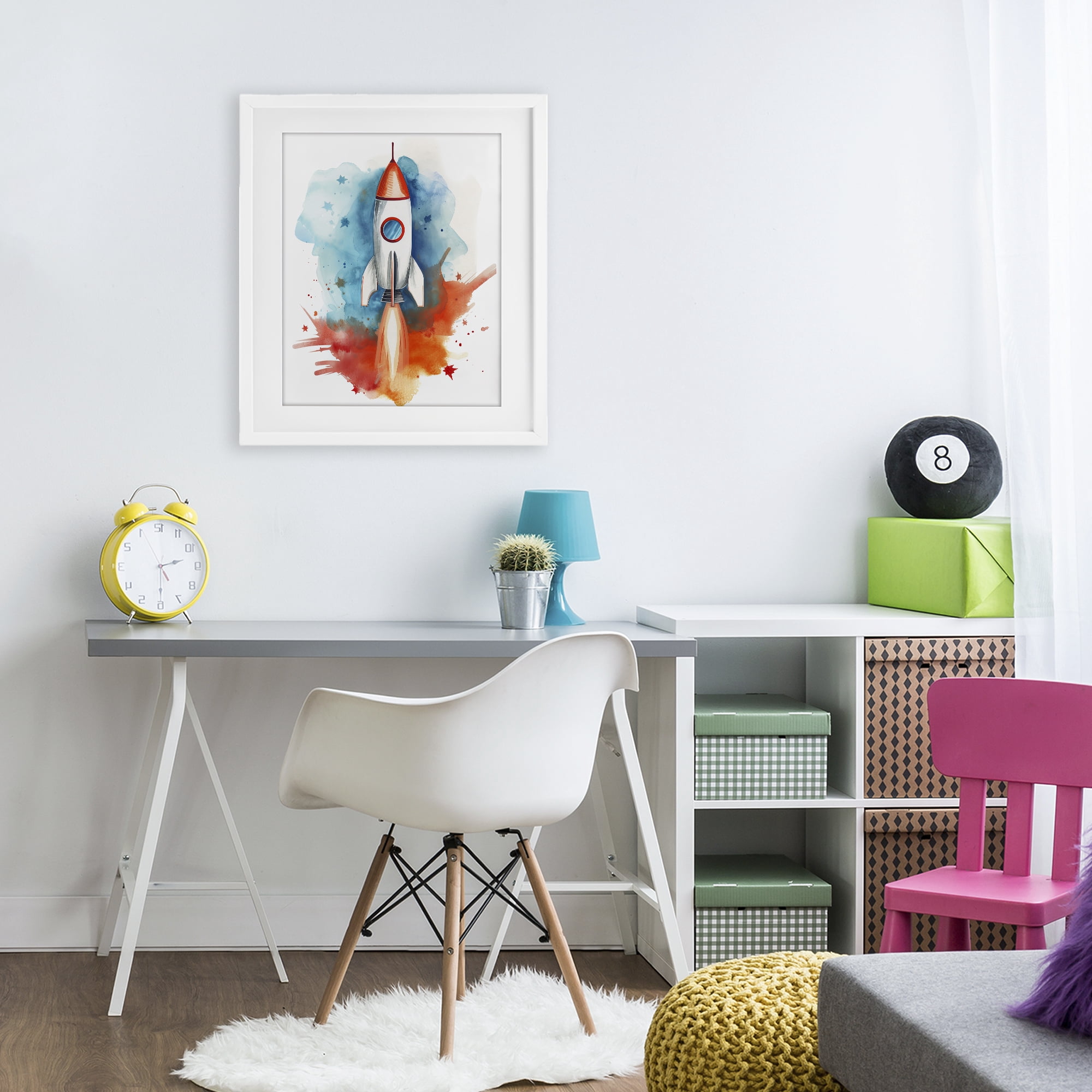Stupell Industries Rocket Launch Adventure White Framed Print Under Glass, design by Ray Powers